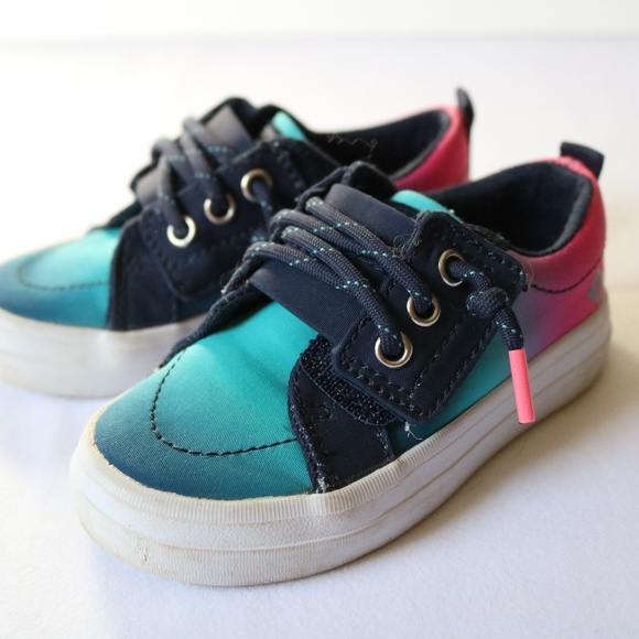 SPERRY Baby Infant Boat Shoes Canvas Laces Blue Pink Ombre 5 months - Picture 5 of 14